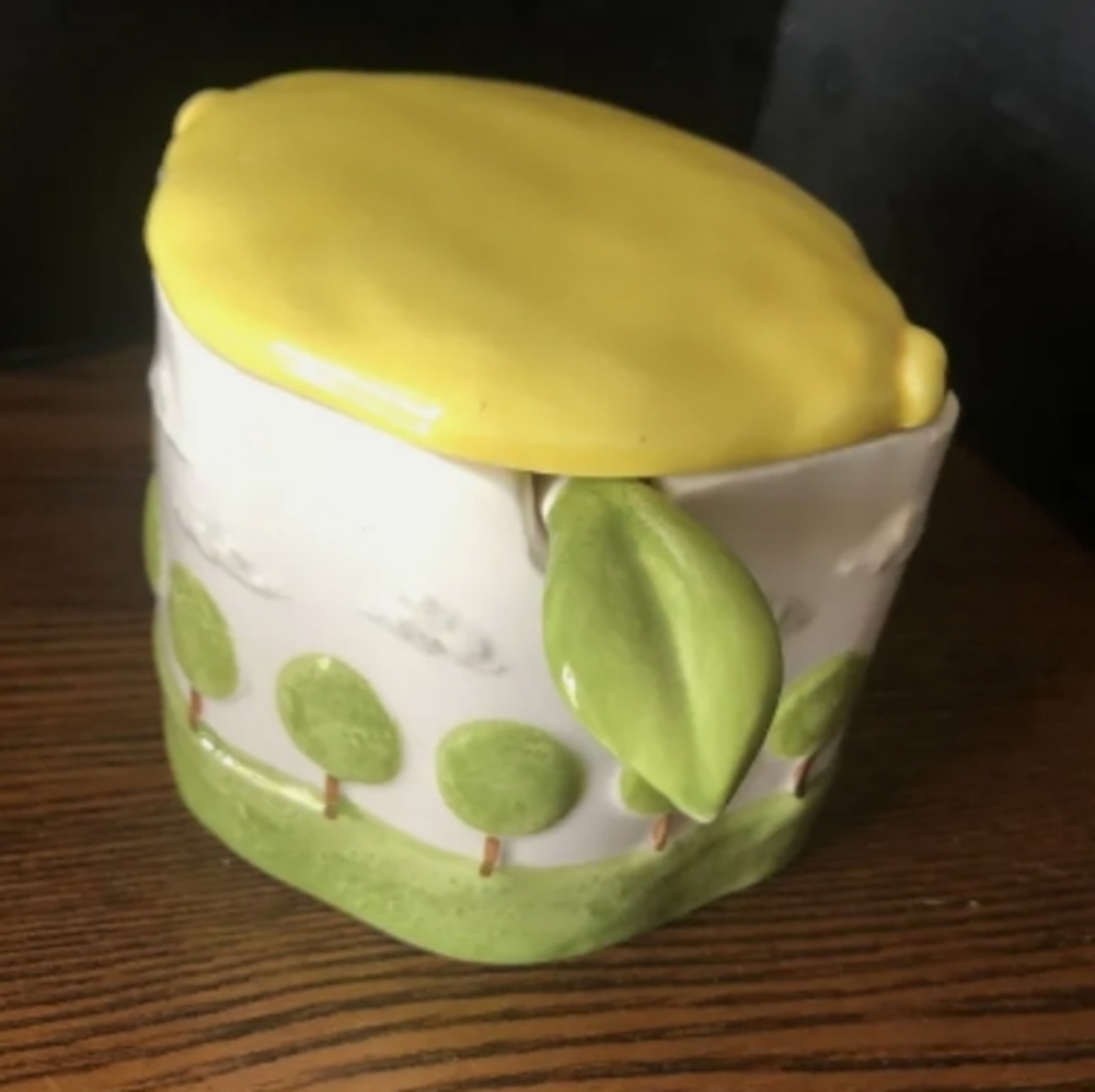 Department 56 Orchard Collection Lemon Shaped Jelly Jar with Lid & Leaf Spoon